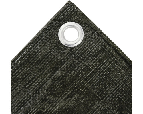 Detailweergave van een zeil met oogje voor bevestiging.