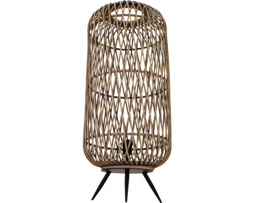 Tafellamp met rotan lampenkap en zwarte voet