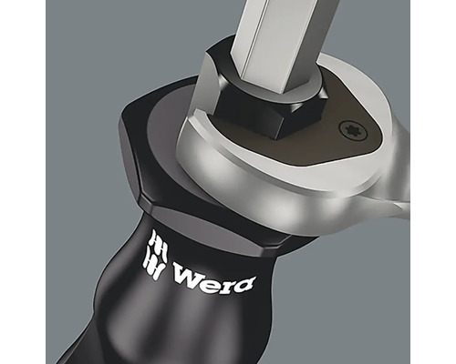 Wera Logo op de handgreep van een ratel met zeskantopname