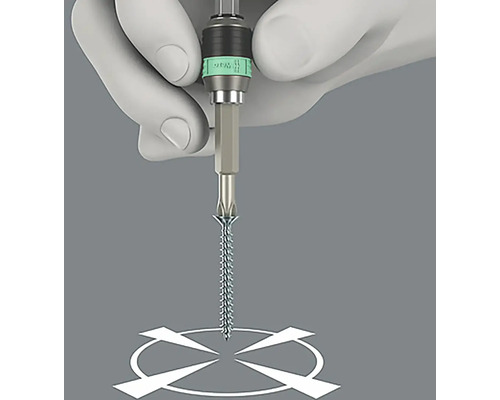 Een hand houdt een schroevendraaier met een schroef vast