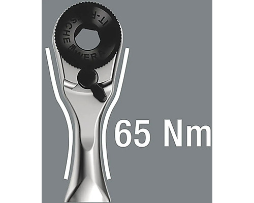 Detailweergave van een ratel met een maximale belasting van 65 Newtonmeter