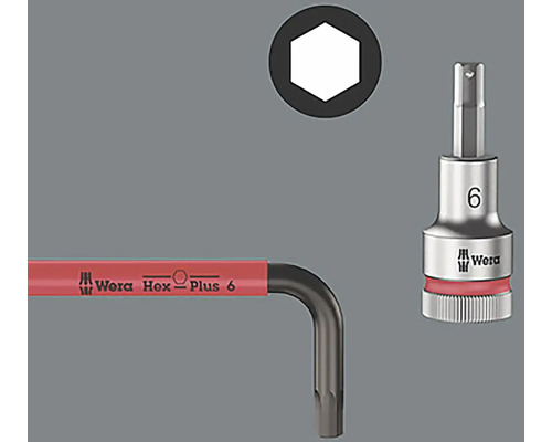 Wera logo, zeshoekprofiel, inbussleutel en dopsleutel