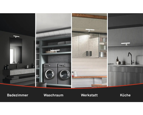 Toepassingsvoorbeelden van een ledlamp in badkamer, wasruimte, werkplaats en keuken