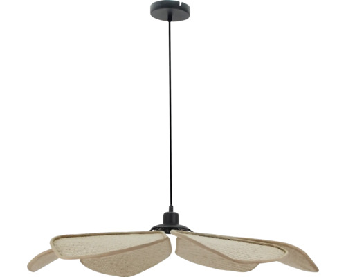 Hanglamp met twee lampenkappen van rotan