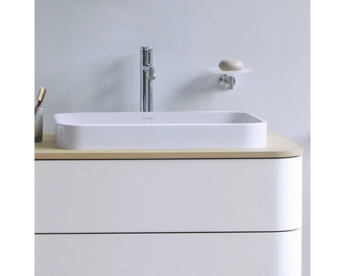 Wastafel met kraan, zeepbakje en onderkast voor de badkamer.