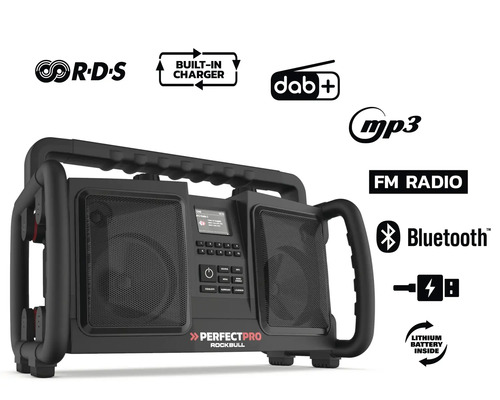 Perfectpro Rockbull bouwradio met Bluetooth, FM radio, DAB plus, MP3 en ingebouwde oplader