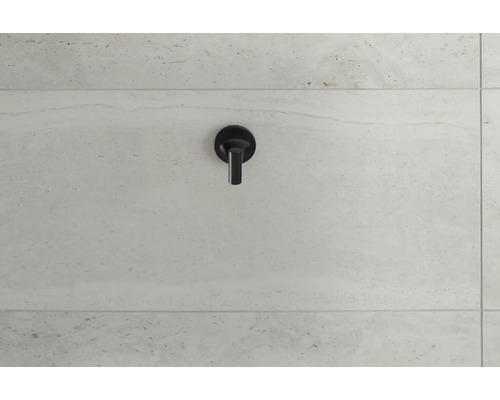 Zwarte kraan op betegelde muur