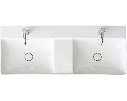 Dubbele wastafel van keramiek met twee kranen