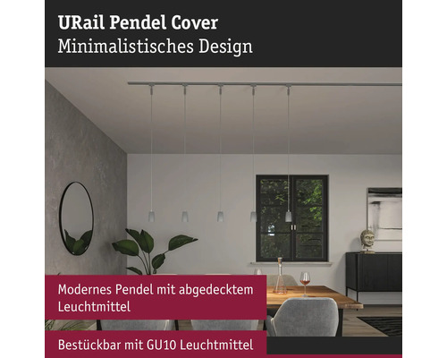 URail pendelarmatuur met minimalistisch design boven een eettafel