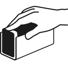 Symbool van hand die een schuurblok gebruikt
