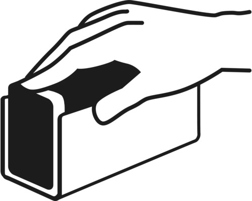 Symbool van hand die een schuurblok gebruikt