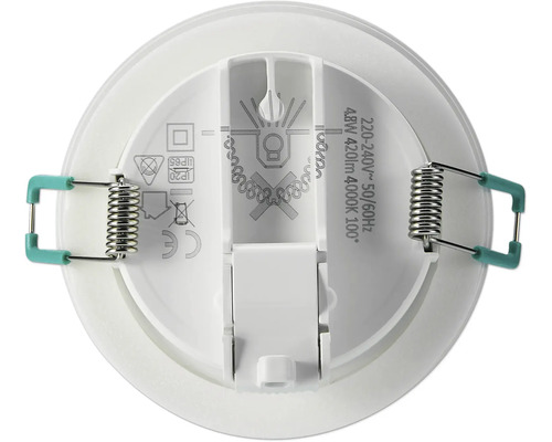 Achterkant van een ronde led-inbouwspot met bevestigingsveren