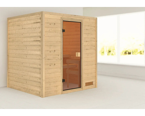 Houten sauna met glazen deur