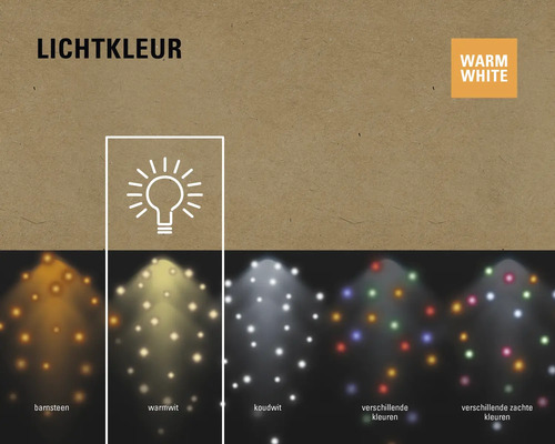 Weergave van verschillende lichtkleuren, waaronder warm wit licht