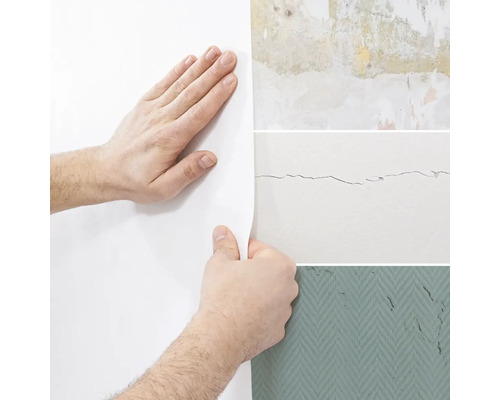 Beschadigde muren voor en na behandeling met renovatievliesbehang