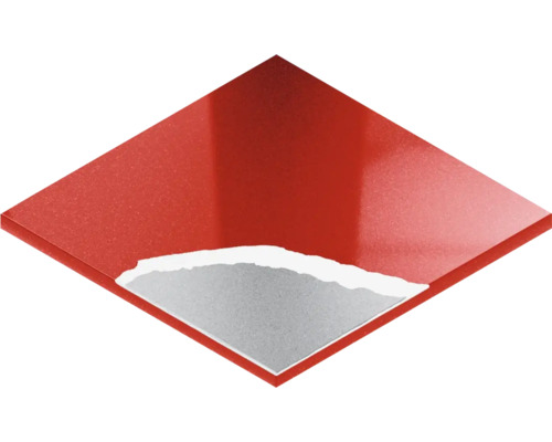 Rood metallic vinyl vloertegel met weergave van de materiaallaag