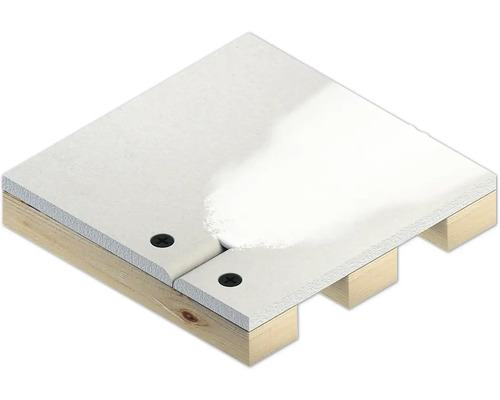 Gedetailleerde opname van een gipsplaatconstructie op een houten onderconstructie, verbonden met schroeven.