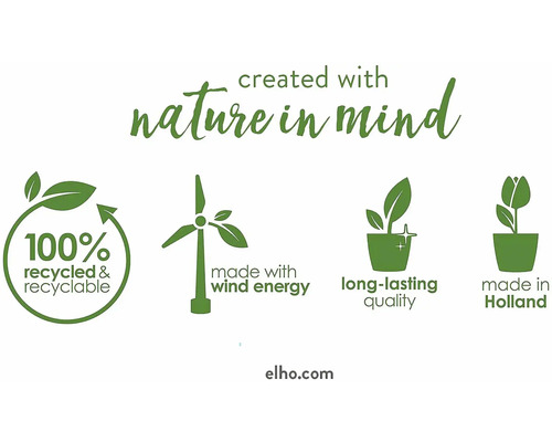 Milieukeurmerken: 100 procent gerecycled en recyclebaar, gemaakt met windenergie, lange levensduur, gemaakt in Nederland