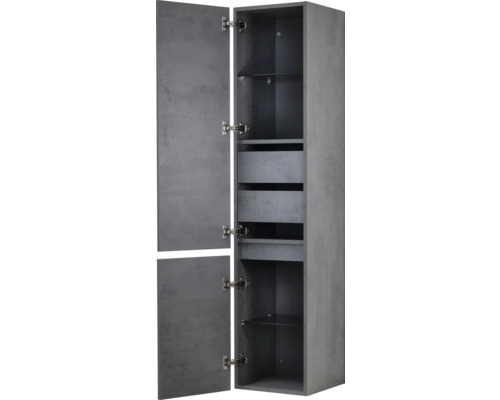 Hoge kast met twee laden, twee vakken en twee deuren