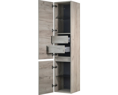 Open badkamerkast met laden en planken