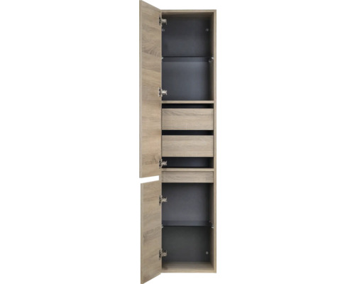 Open badkamerkast met planken en laden