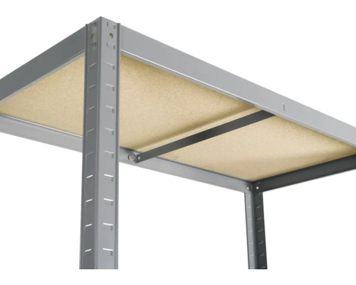 Gedetailleerde weergave van een metalen rek met houten planken