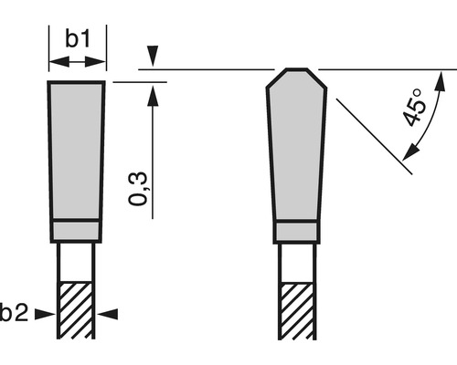 Technische tekening van een boor met afmetingen