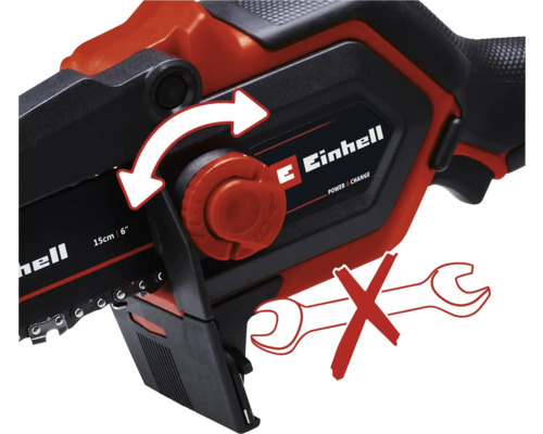 Eénhandige kettingzaag met gereedschapsloze kettingwissel en Einhell Logo