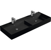 Zwarte dubbele wastafel met twee kranen