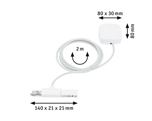 Witte USB-verbinding met kabel, lengte 2 meter