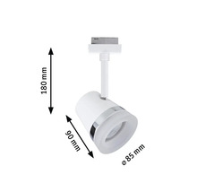 Witte railspot met afmetingen 180 mm, 90 mm en diameter 85 mm