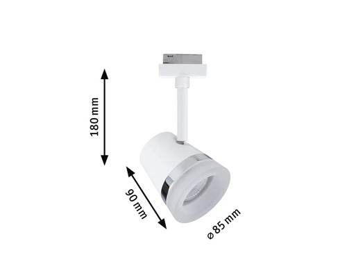 Witte railspot met afmetingen 180 mm, 90 mm en diameter 85 mm