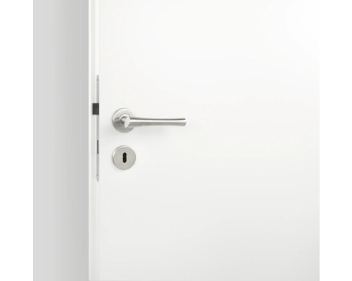 Witte deur met zilverkleurige deurklink en sleutelgat