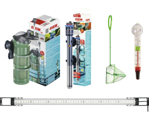 Aquarium accessoires set met binnenfilter, verwarmingselement, visnet, thermometer en ledverlichting