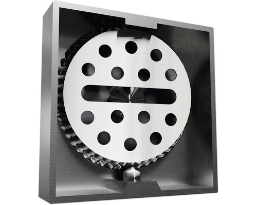 Binnenaanzicht van een mechanische samenstelling met een geperforeerd rond onderdeel