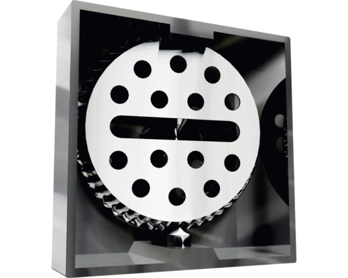 Bovenaanzicht van een afvoer met gatenpatroon