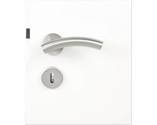 Roestvrijstalen deurkruk met sleutelrozet op een deur