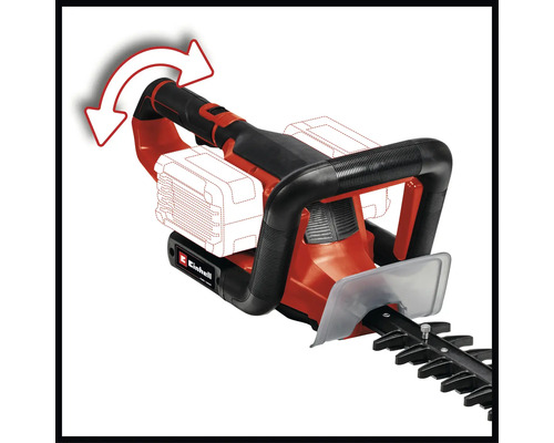 Einhell accuheggenschaar met draaibare handgreep voor flexibel snoeien.
