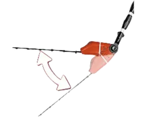 Dakgootreinigingsapparaat met pijl die de draaibeweging weergeeft