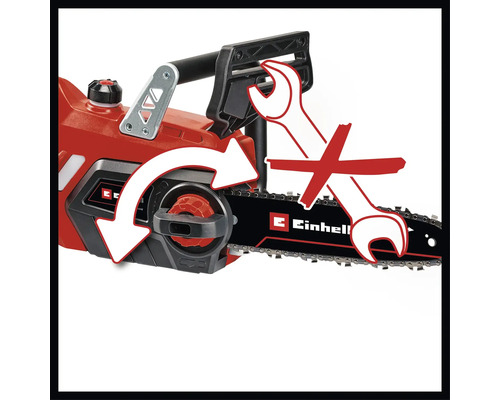 Einhell kettingzaag met markering dat er geen gereedschap nodig is voor onderhoud