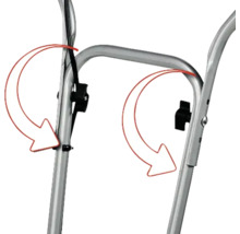 Detailaanzicht van een inklapbare transportwagen met instructiepijlen voor de bediening.