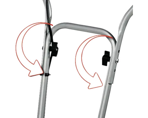 Detailaanzicht van een inklapbare transportwagen met instructiepijlen voor de bediening.