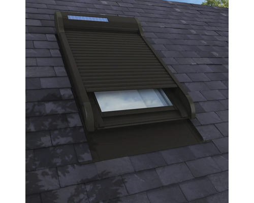 Dakvenster met rolluik op een leien dak
