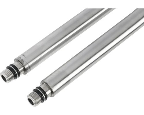 Twee metalen stoterstangen met schroefdraad