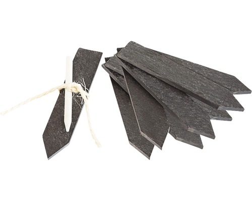 Plantenetiketten van leisteen met potlood en touw