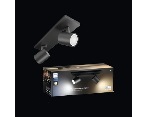 Philips Hue White Ambiance led-spot met twee lampen en productverpakking