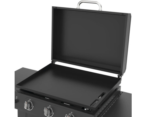 Open bakplaat met deksel en bedieningselementen.