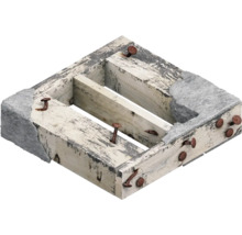 Houten frame met spijkers en betonresten