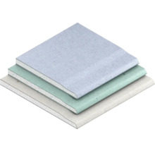 Stapel gipsplaten in verschillende uitvoeringen