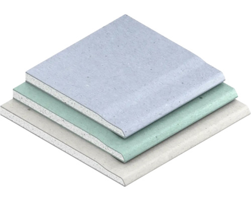 Stapel gipsplaten in verschillende uitvoeringen